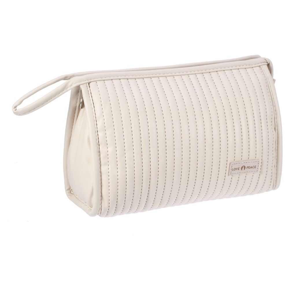 PU Leather Travel Large Makeup Organizer Toiletry Bag Beige